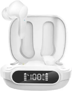 IKXO Wireless Earbuds ANC Noise Canceling Bluetooth 5.3 Headphones,HiFi Stereo & Touch Controls,IPX5 Waterproof in-Ear Earbuds with Mic,Stereo Bass Sports Headphones for iPhone,Android White