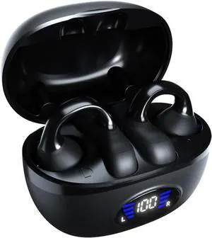 Ear Clip Earbuds Bluetooth 5.3 Wireless Headphones with LED Power Display Charging Case,48 Hours Playtime & Mic Clear Call Sports,IPX7 Waterproof Sports Fitness Ear Buds for Running Fitness-Black