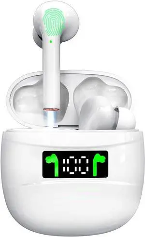 Bluetooth Headphones Wireless Earbuds Over Ear Buds,Sports Earphones Deep Bass with LED Power Display Headset,Light-Weight Earbud with Mic for Phone Laptop PC TV Running Workout