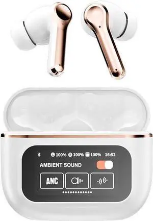 Wireless Earbuds Sports in-Ear Bluetooth 5.4 Headphones with Touchscreen, ANC+ENC Dual Noise Cancellation,HiFi Sound Quality with Charging Case, for Smart Phone Laptop Computer Sports,White