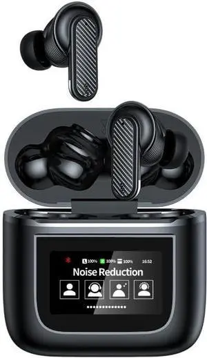 Wireless Earbuds Bluetooth 5.3 with Smart Touch Screen Headphones Wireless Sports Earphones ANC Active Noise Cancellation Headphones Ultra Long Lasting for Phone Laptop PC Running Workout, Black