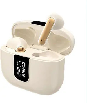 Wireless Ear Buds Bluetooth 5.4 in Ear Sport Headphones Deep Bass Stereo and Noise Cancelling Bluetooth Ear Buds with LED Display,Built-in ENC Noise Cancelling Mic for iPhone & Android,Beige