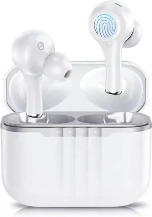 in Ear Headphones Wireless Ear Buds Sport Earbuds Bluetooth 5.2 Touch Sensing Deep Bass Stereo and Noise Cancelling with Charging Case, Built-in ENC Noise Cancelling Mic,White