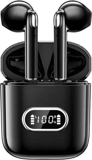 Bluetooth Headphones Wireless Earbuds in Ear Buds, Sports Earphones Deep Bass with Dual LED Power Display Headset, Light-Weight Earbud with Mic for Phone Laptop PC TV Running Workout, Black