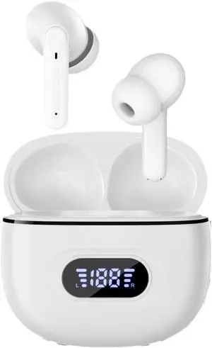 Sports in-Ear ANC Active Noise Cancellation ENC Call Noise Cancellation IPX5 Waterproof 25 Hours Battery Life with Charging Compartment Wireless Bluetooth 5.3 Headphones for Fitness White