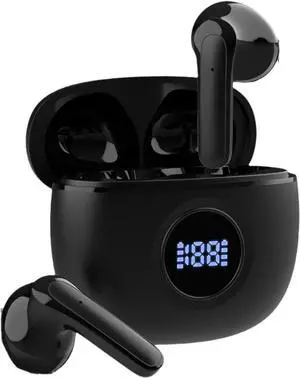 Wireless in-Ear Headphones Bluetooth Earbuds Wireless Stereo Noise Cancelling Headphones with LED Charging Case 70H Playtime Stereo Bass Ear Buds for Smart Phone Laptop Computer Sports Black