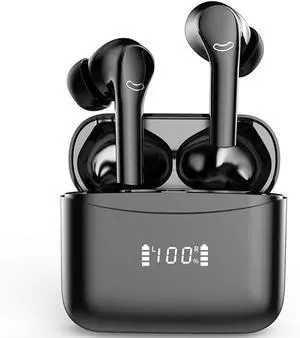 Bluetooth Headphones Wireless Earbuds 42Hrs Playback Ear Buds Power Display with ENC Noise Canceling Mic Inr-Ear Stereo Bass Earphones for Sports/Workout/Running,Black