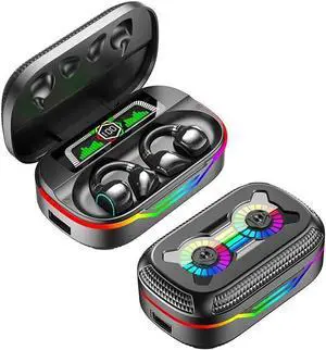 Clip On Earbud Open Ear Headphones Wireless Bluetooth 5.3 Headphones,48H Playtime IPX5 Waterproof Wireless Earbuds, Snug Fit for Workout Driving Walking with Phone,Black