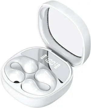 Wireless Open Ear Clip Bone Conduction Headphones Bluetooth 5.3 Sports Earphones Built-in Mic, HiFi Stereo Headphones with Noise Cancellation for Running,Sports,Cycling,Driving, White