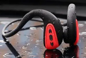 Waterproof Bone Conduction Headphones Bluetooth 5.0 Wireless Earbuds with 16G Memory IPX8 Open Ear Underwater Bluetooth Gym Headphones with Microphone for Swimming Running, Red