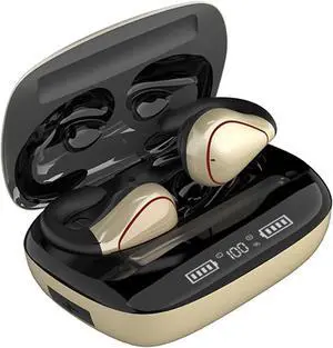 Clip On Earbuds Clip Earbuds Open Ear Bluetooth Headphones Noise Cancelling Bluetooth 5.3 Open Earbuds for Workouts Comfort Clip-On Earbuds Ipx5 Waterproof & Touch Control Wireless Headphones Golden