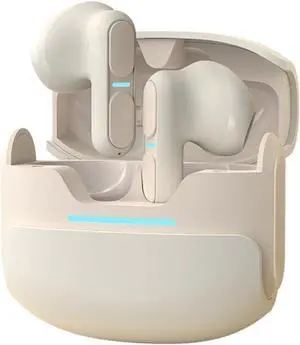 Wireless Earbuds Bluetooth Headphones 5.3 Hi-Fidelity Sound Quality, Comfort to The Ear, HD Voice Conversation Mode, Noise Canceling Gaming Headset with Charging Case for Laptop TV, Beige