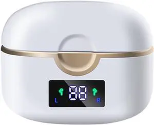 Bluetooth Headphones Earbuds Wireless Bluetooth 5.1 Digital Display Waterproof in-Ear, Dual Dynamic Quad-Speaker Bluetooth Headset Sweatproof Earbuds for Smart Phone, Sports, White