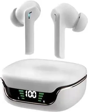 Bluetooth 5.3 Wireless in-Ear-Headphones Earbuds LED Power Display Earphones with Charging Case IPX5 Waterproof in-Ear Earbuds with Mic for TV Smart Phone Laptop Computer Sports White
