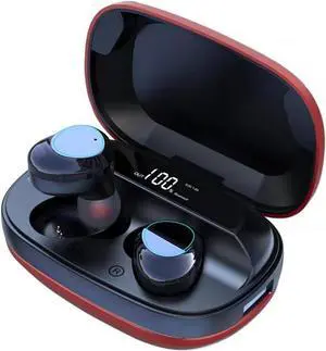 Wireless Headphones Bluetooth Earbuds Binaural LED Digital Display Water and Sweat Resistant, 2000mAh Charging Case to Charge Your Cell Phone for TV Smart Phone Laptop Computer Sports, Red