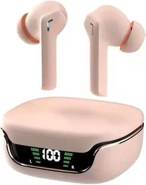 Bluetooth 5.3 Wireless in-Ear-Headphones Earbuds LED Power Display Earphones with Charging Case IPX5 Waterproof in-Ear Earbuds with Mic for TV Smart Phone Laptop Computer Sports Pink