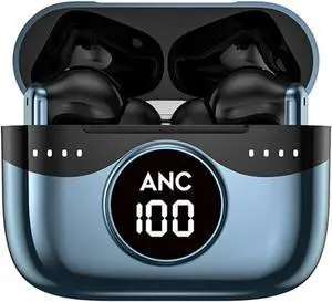 Bluetooth Headset Wireless Earbuds Noise Cancelling IPX5 Waterproof in-Ear Headphones with Microphone and Charging Case, LED Power Display for Gaming Travel, Black