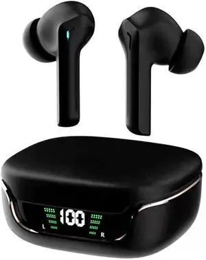 Bluetooth 5.3 Wireless in-Ear-Headphones Earbuds LED Power Display Earphones with Charging Case IPX5 Waterproof in-Ear Earbuds with Mic for TV Smart Phone Laptop Computer Sports Black