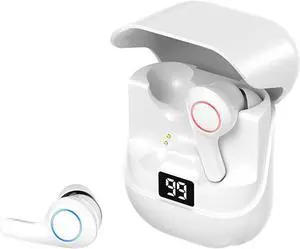 Wireless Earbuds Bluetooth Headphones Smart Touch,Waterproof and Sweatproof HiFi Sound in-Ear Painless Low Latency Gaming Headset with LED Screen with Breathing Light White