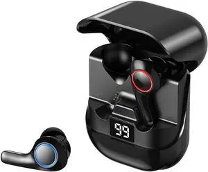 Wireless Earbuds Bluetooth Headphones Smart Touch,Waterproof and Sweatproof HiFi Sound in-Ear Painless Low Latency Gaming Headset with LED Screen with Breathing Light Black