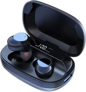 Wireless Headphones Bluetooth Earbuds Binaural LED Digital Display Water and Sweat Resistant, 2000mAh Charging Case to Charge Your Cell Phone for TV Smart Phone Laptop Computer Sports, Black