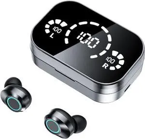 Wireless Earbuds Bluetooth 5.3 in-Ear Headphones with LED Power Display Noise Cancelling with Microphone and Charging Case HD Voice Conversation Mode for iPhone/Android Black