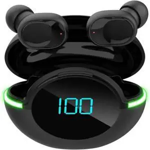 Wireless Earbuds Bluetooth 5.1 Sports Headset Touch Control in Ear Headphones with Display,IPX4 Waterproof Earphones Light-Weight Earbud with Mic for Phone Laptop PC TV Running Workout, Black