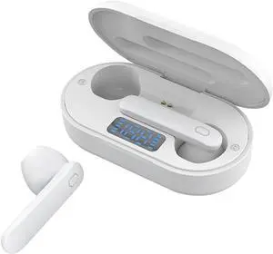 Wireless Earbuds Bluetooth in-Ear Headphones LED Display with Microphone Touch Control with Charging Case Stereo Earphones in-Ear Built-in Mic Headset Premium Deep Bass White