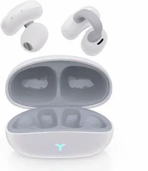 Ear Clip Headphone Earbuds Bluetooth 5.3 Open Ear Headphones, Power Ultra Long Life Low Latency, Ultra-Long Range and Low Latency 55H Playtime for Android/iOS Phone, White