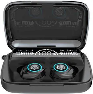 Bluetooth Wireless Earbuds Headphones Noise Cancelling in-Ear Headphones LED Power Display IPX7 Waterproof Earphones with Mic Headset for Workout Running Black