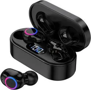 in Ear Headphones Wireless Bluetooth 5.2 Headset Stereo Digital Display, Built-in Microphone,Immersive Premium Sound Long Distance Connection Headset with Charging Case Pink