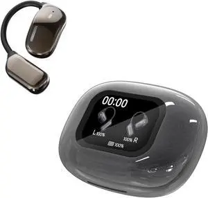 Open Ear Bluetooth 5.4 Earbuds Open Ear Headphones Over Ear Sport Earphones Built-in Mic with Ear Hooks Ear Buds LED Display Charging Case for Running(Black)