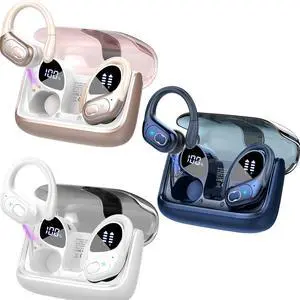 3 Sets Wireless Earbuds Sport, Bluetooth 5.4 Over Ear Buds Stereo Deep Bass Over Ear Bud with Earhooks, 75H Wireless Earphones with Mic, IPX7 Waterproof Earphone for Sports Blue+Rose Gold+white