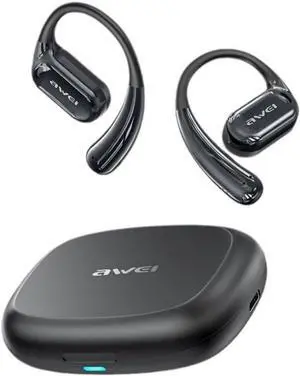 Black,Open Ear Headphones, Bluetooth 5.3 Wireless Earbuds with Earhooks, IPX4 Sweat Resistant, 25H Playtime Sport Earphones with Charging Case, for Workout, Running