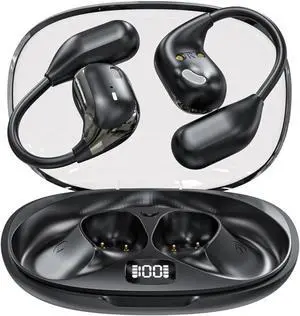 Micool Open Ear Headphones Bluetooth 5.4, Open Ear Earbuds Wireless with LED Display, Air Condition Earring On-Ear Earphones for Sports, Noise Cancelling/HD Voice/Long Battery Life