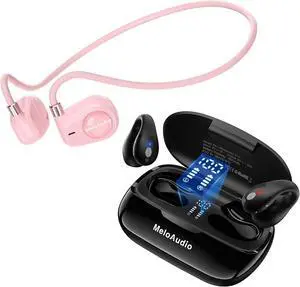 MeloAudio Open Series Bundle: Kids Open Ear Headphones & Open Clip Earbuds, Bluetooth 5.3 Wireless Headphones with Mic, 120 Hours Playtime, LED Display, Perfect for Kids, Home, School, Travel, Sports,