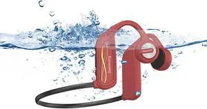 Bone Conduction Headphones 2024 Upgrade Open Ear Headphones-Waterproof Bone Conduction Headphones with Premium Sound Built-in 16G Memory Waterproof Bone Conduction Headphones red