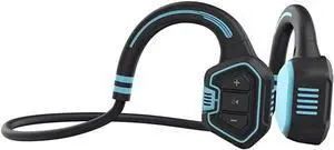 Bone Conduction Headphones, IP68 Waterproof Sports Bluetooth 5.1 Wireless Open-Ear Headphones with Mic, Built-in 16GB Memory, for Swimming/Running/Cycling,Blue