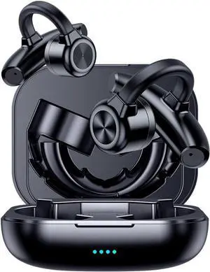 Bone Conduction Headphones, Wireless Ear Clip Skeleton Earbuds 48H Battery Life, Bluetooth 5.3 IP55 Waterproofs Open Ear Earphones for Running, Sports, Black