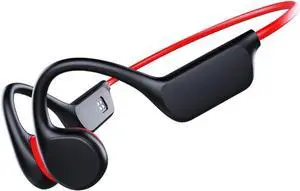 Bone Conduction Headphones IPX8 Waterproof Bluetooth 5.3 Open-Ear Headphones, 10H Playtime Wireless Earphones with Mic for Driving, Sports, Fitness,Red