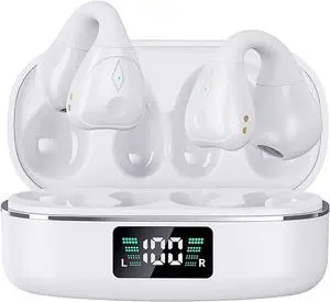 Open Ear Headphones air Conduction Headphones with mic Open Ear Earbuds for Sport Running Clip on Earbuds with Charging case 18 hrs Battery Life