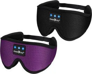 MUSICOZY Sleep Headphones Bluetooth Wireless Sports Headband, Sleeping Eye Mask Earbud for Side Sleepers Air Travel Meditation, Pack of 2