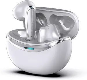 New Active Noise Cancelling Bluetooth 5 Headphones Wireless Stereo Earbuds Bilateral Sports Waterproof Headphones (White, 2-Pack)