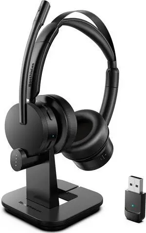 Wireless Headset with Mic for Work(Upgrade Volume Knob & Charging Indicator), Bluetooth Headset with Microphone for PC, with Noise Cancelling/Mute/USB for Call Center/Office/Home/Computer/Teams/Zoom