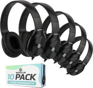 Classroom Headphones-Bulk 10-Pack, Student On Ear Comfy Swivel Earphones for Library, School, Airplane, Kids-for Online Learning and Travel, HQ Stereo Sound 3.5mm Jack (Black)