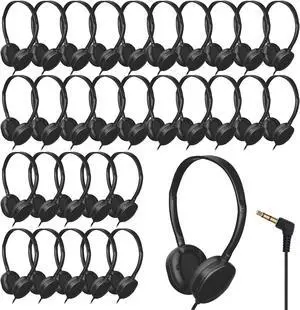 30 Pack Bulk Headphones for Classroom School, Durable Wholesale Wired Headphones for Kids Student Boys Girls Adults