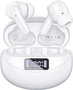 Wireless Earbuds, HiFi Stereo Bluetooth 5.3 Headphones with LED Digital Display, 50H Playback Ear Buds with ENC Noise Canceling Headset, IPX7 Waterproof Earphones for Office/Running/Workout (White)