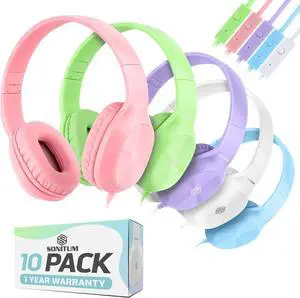 Classroom Headphones-Bulk 25-Pack, with Microphone Student On Ear Comfy Swivel Earphones for Library, School, Airplane, Kids-for Online Learning and Travel, HQ Stereo Sound 3.5mm Jack (Black Set)