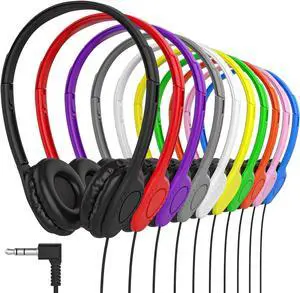 Maeline Bulk Classroom Student Headphones On Ear Stereo Headphones Adjustable Band & Faux Leather Cushions for Kids Online Learning, Library, School, Travel - 3.5mm Plug - 30 Pack - Multi Colors