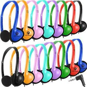 CN-Outlet 100 Pack Classroom Headphones Bulk for Kids School Class Set Headsets for Students Teens Toddler Children and Adults, Wholesale Wired Earphones-Upgrade 10 Mixed Colors